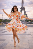 Sunset Bloom Floral Resort Mini Dress AKC-31817