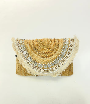 Jute Clutch With Shells and Coins