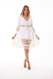 Classy women's dress, white and lace dress