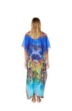503 Blue Peacock Print long kaftan