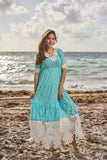 AW-125 Aqua cotton/Lace Dress New Arrival