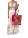 SB-008 Pink/Multicolor Embroidered Tote BACK IN STOCK