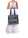 SB-005 Black/Multicolor Embroidered Tote BACK IN STOCK