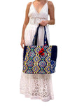SB-007 Blue/multicolor Embroidered Tote BACK IN STOCK