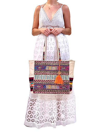 SB-013 White/multicolor Embroidered Tote BACK IN STOCK