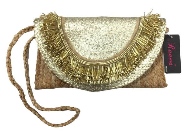 BG-01-1134 Gold Embellished Jute Clutch